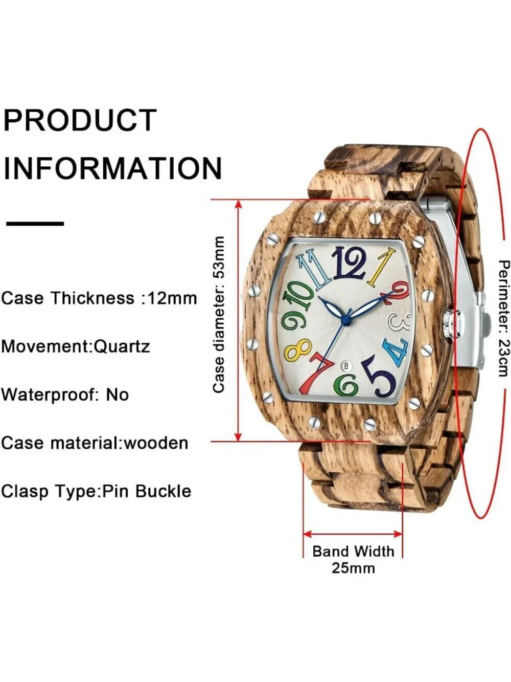 Men's Brown White Classic Handmade Square Bamboo Analog Date Quartz Wooden Watch